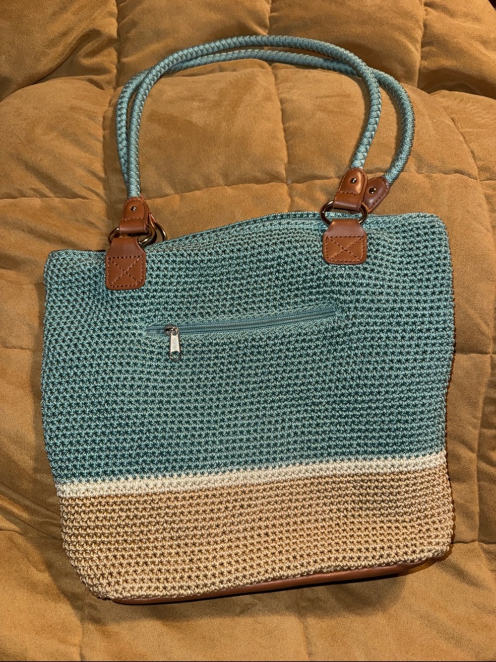 Croft & Barrow Woven Two-Tone Tote Bag in Teal and Tan, Like New